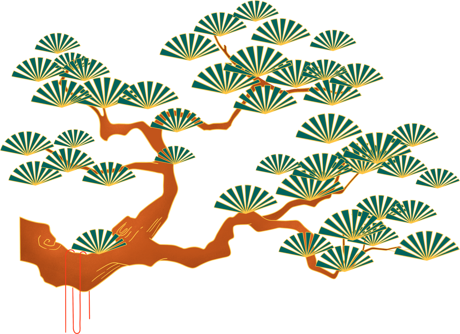 春节公众号植物插画节日中国风树彩色松树国潮图片