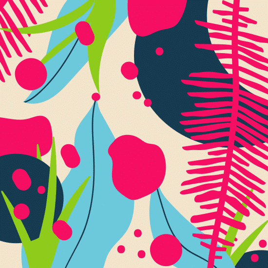 热带植物图案组合炫彩艺术色块背景热带植物