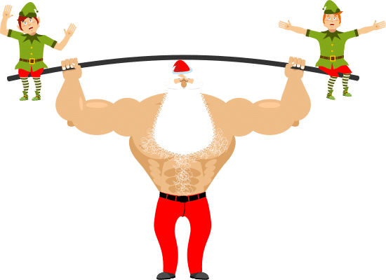 Strong Santa Lift Barbell With Elves 素材 Canva可画 8100